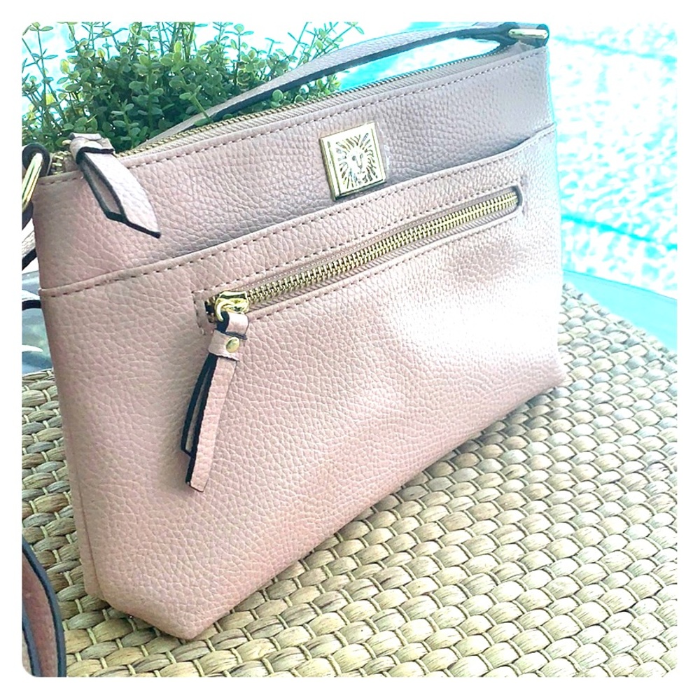 Beige Anne Klein leather cross body purse. New